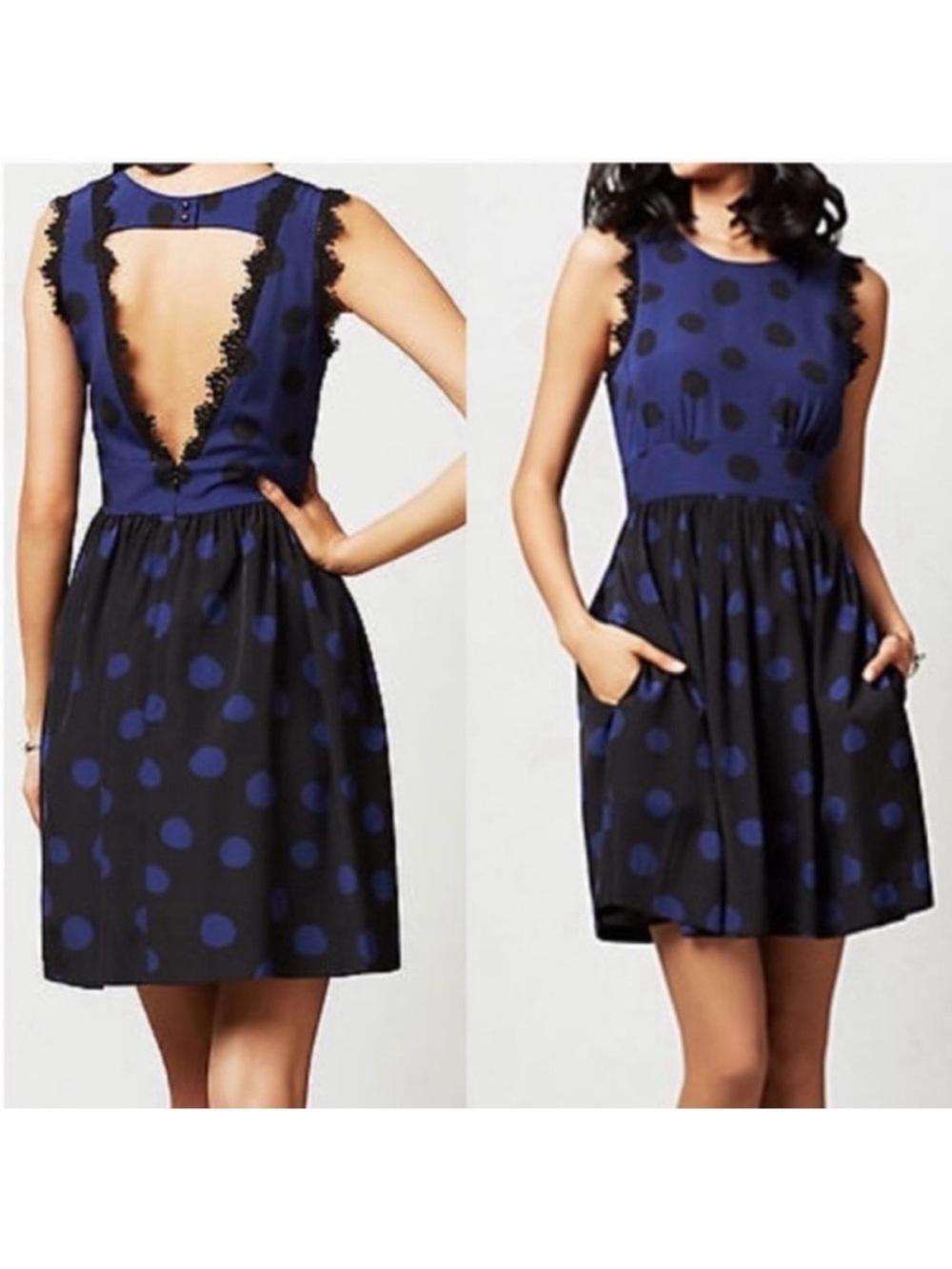 Anthropologie Corey Lynn Calter Polka Dot Dress Blue and Black